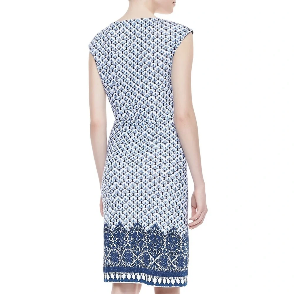 Tory Burch - Jamie Cap Sleeve Belted Sheath Dress - Blue and White